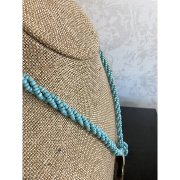 Handcrafted Turquoise Bead Necklace With Carved Shell Pendant - 18 Inch - Picture 5 of 6